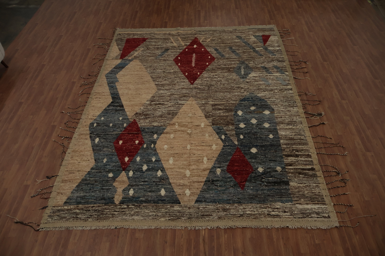 Contemporary Moroccan Large Rug 10x14 with Abstract Diamond Shapes