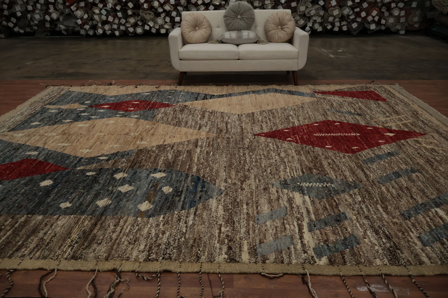 Contemporary Moroccan Large Rug 10x14 with Abstract Diamond Shapes