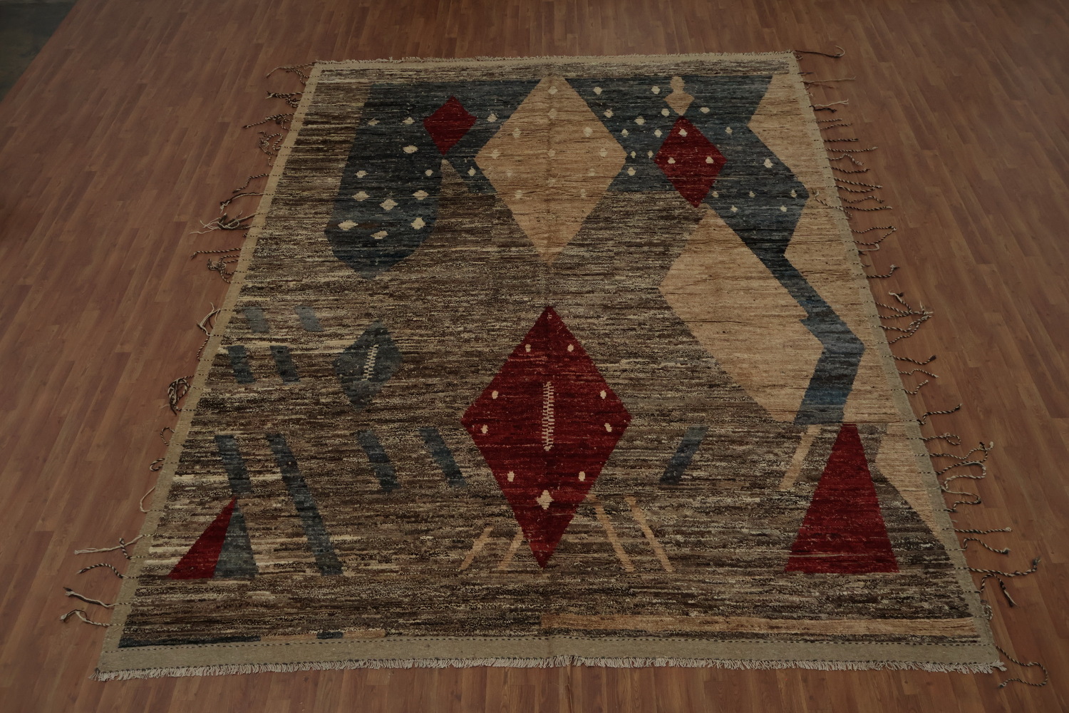 Contemporary Moroccan Large Rug 10x14 with Abstract Diamond Shapes