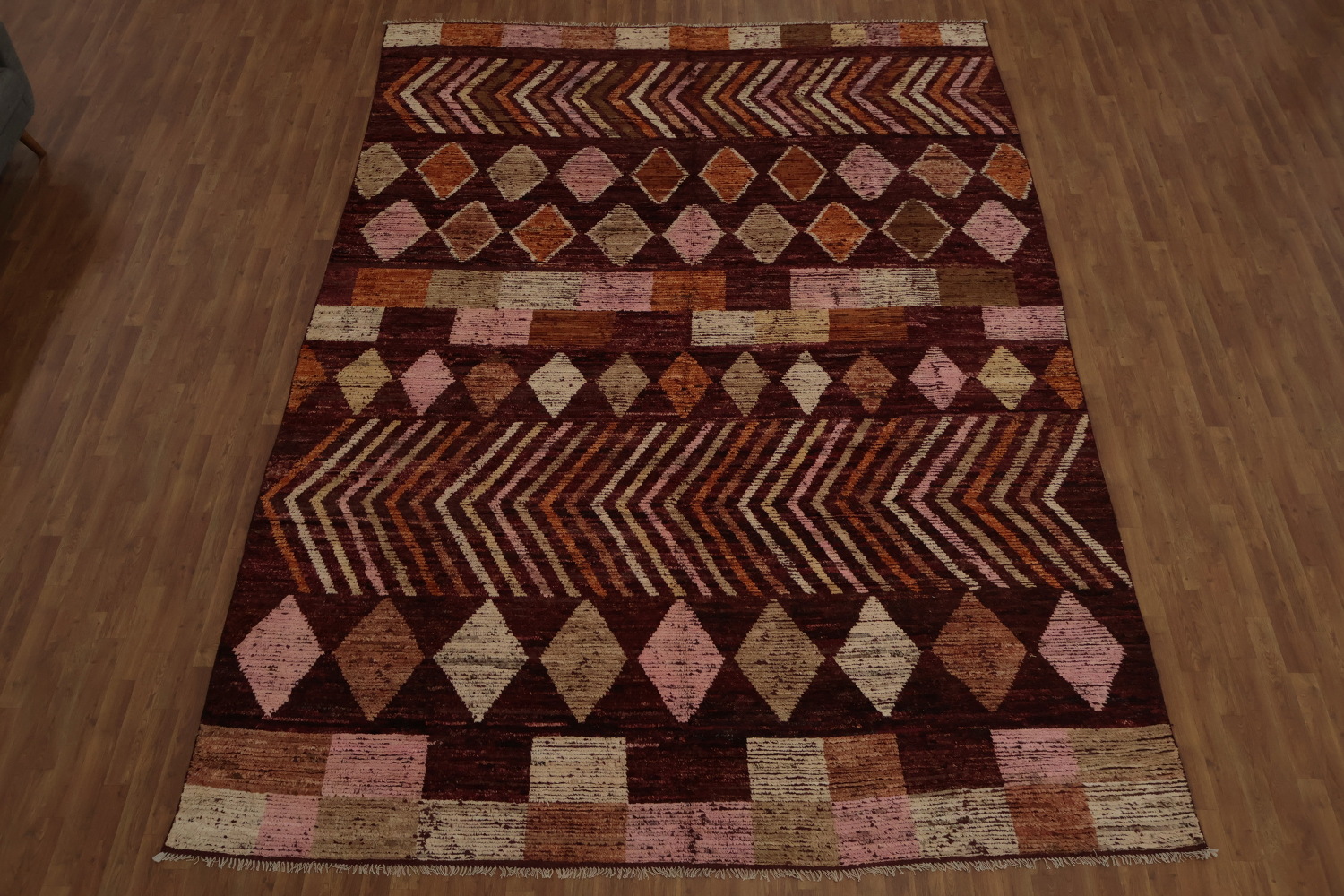 Earthy Tones Meet Modern Wool Moroccan Large Area Rug 10x14