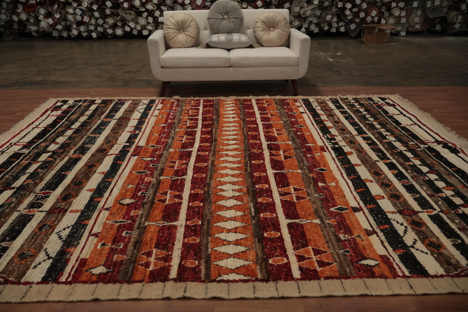 Geometric Charm Unique Striped Moroccan Area Rug 9x12