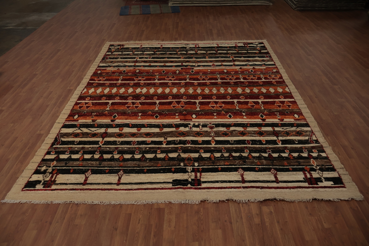 Geometric Charm Unique Striped Moroccan Area Rug 9x12