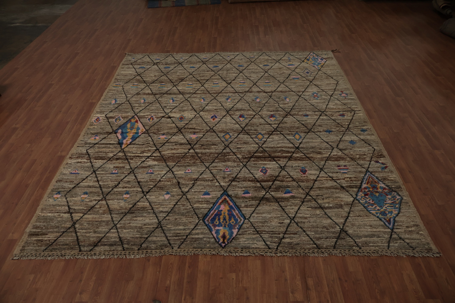 Geometric Moroccan Area Rug 10x12 with Earthy Tones and Subtle Hues