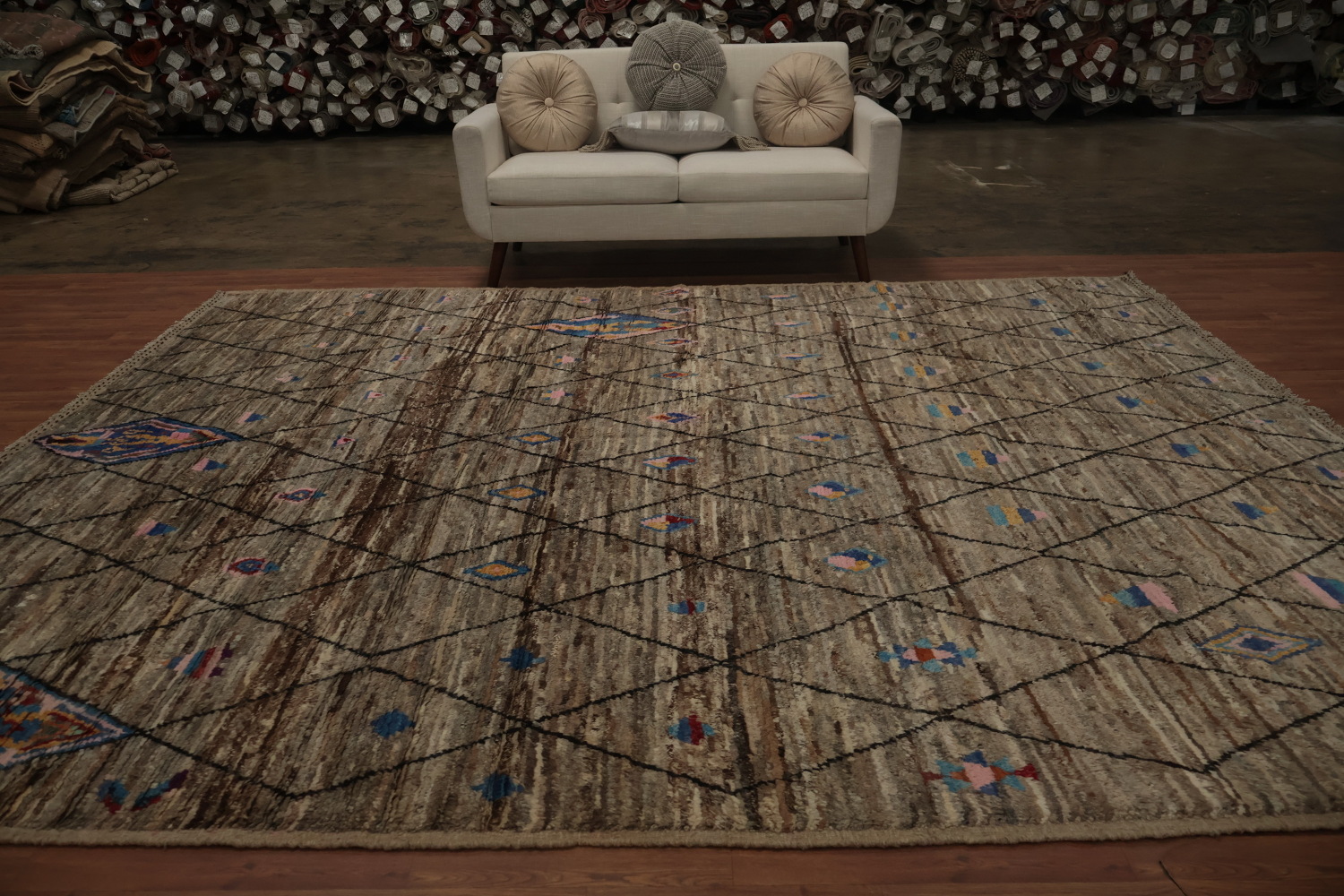 Geometric Moroccan Area Rug 10x12 with Earthy Tones and Subtle Hues