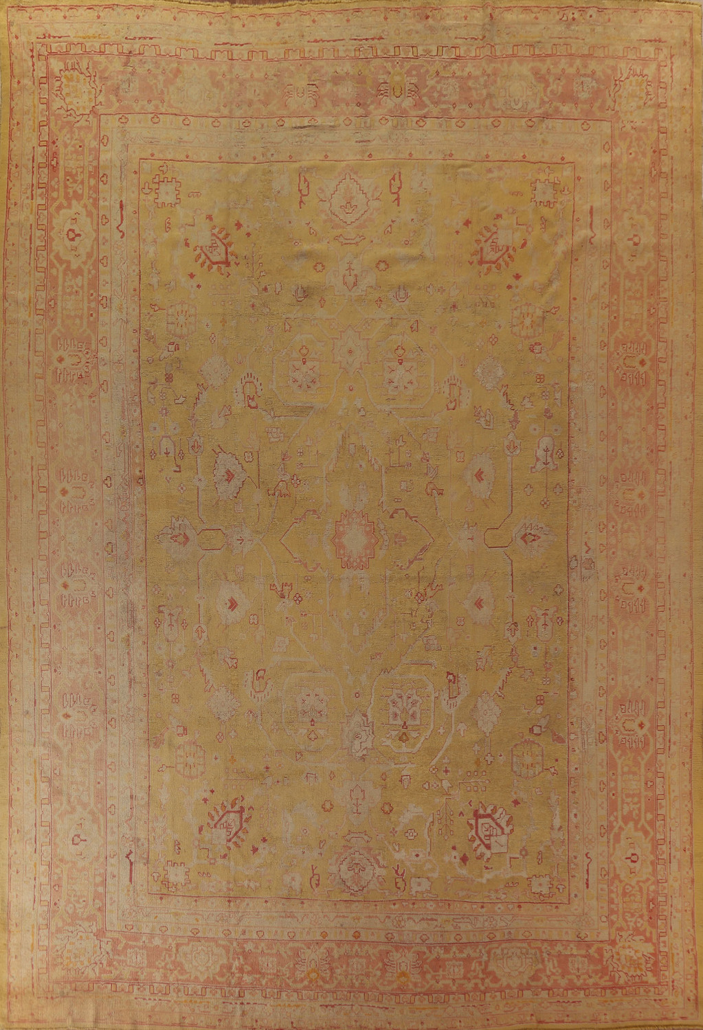 Pre-1900 Antique Vegetable Dye Oushak Large Rug 12x14