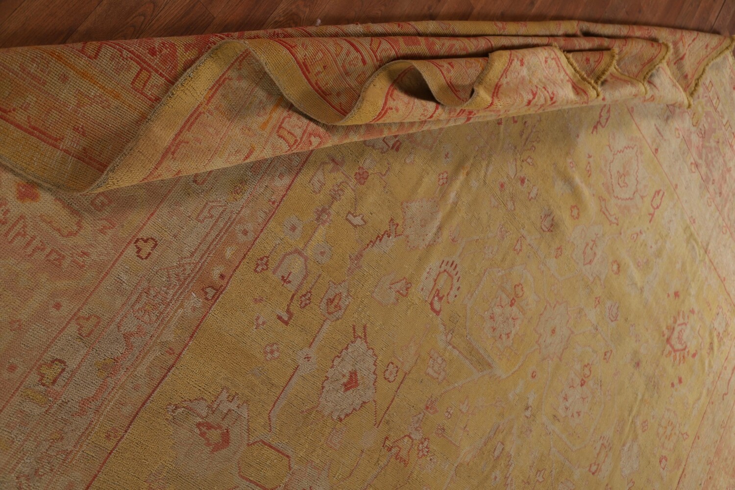 Pre-1900 Antique Vegetable Dye Oushak Large Rug 12x14