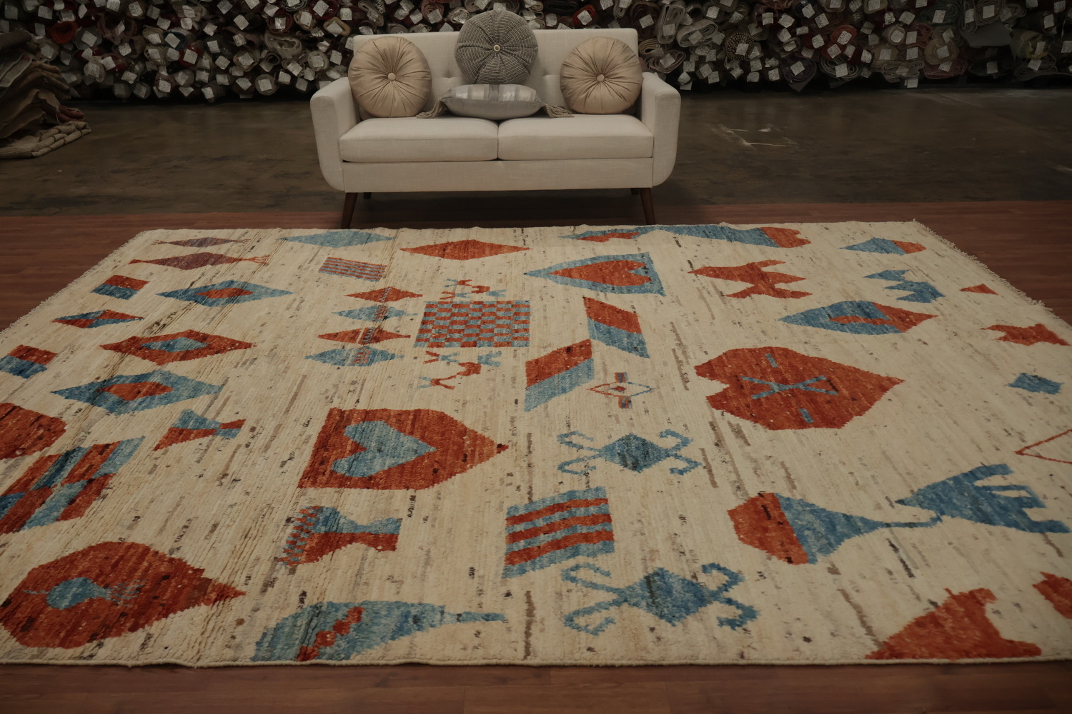 Intricate Geometric Shapes on Textured Moroccan Area Rug 9x12