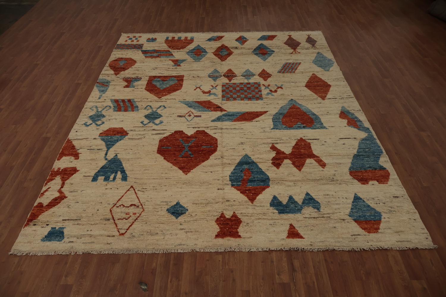 Intricate Geometric Shapes on Textured Moroccan Area Rug 9x12