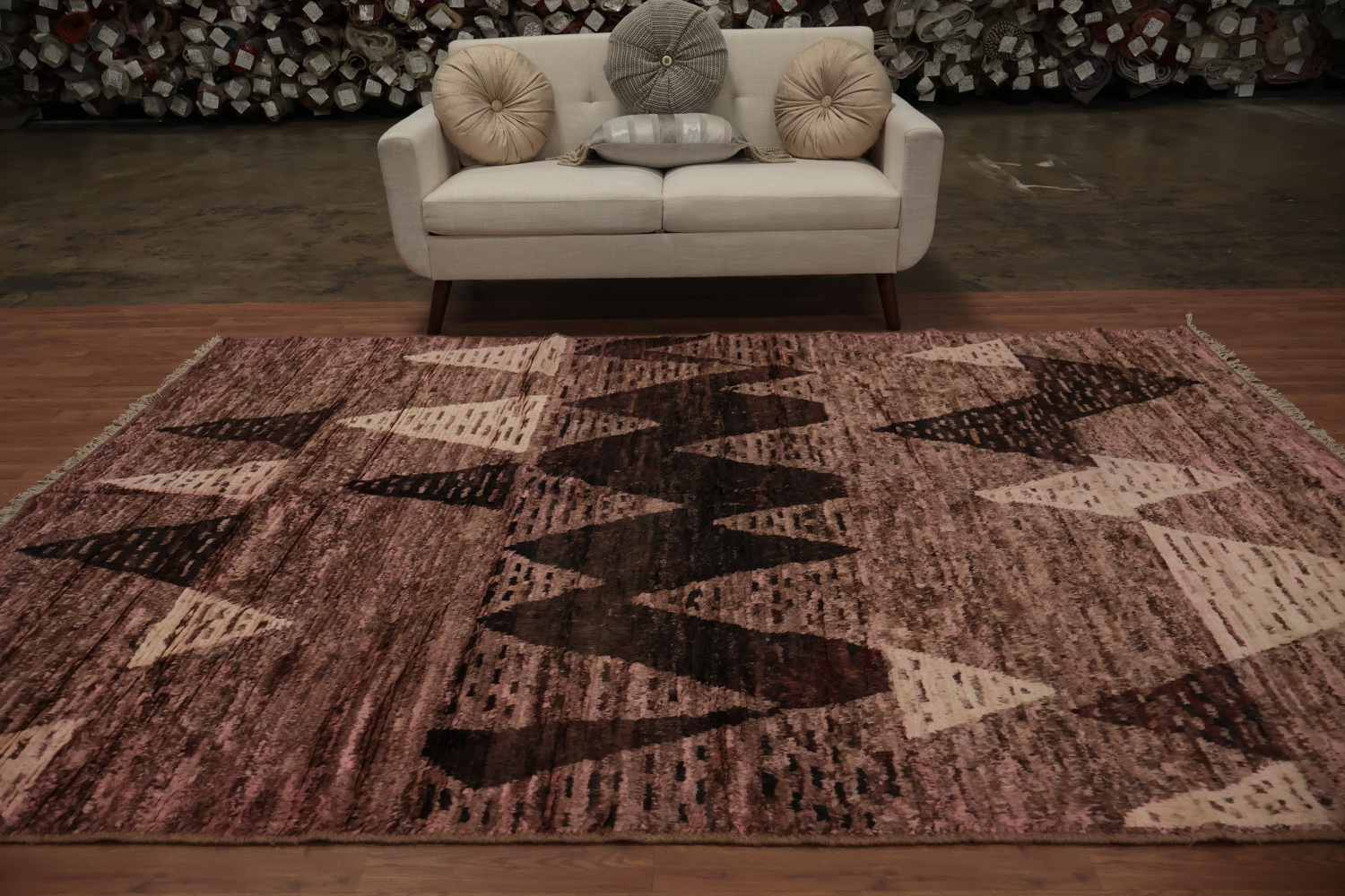 Pink/ Brown Moroccan Wool Area Rug 7x10