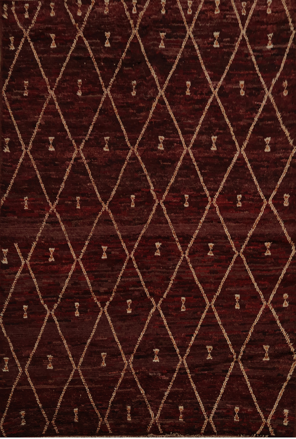 Elegant Moroccan Wool Area Rug 7x10 with Intricate Diamond Motifs