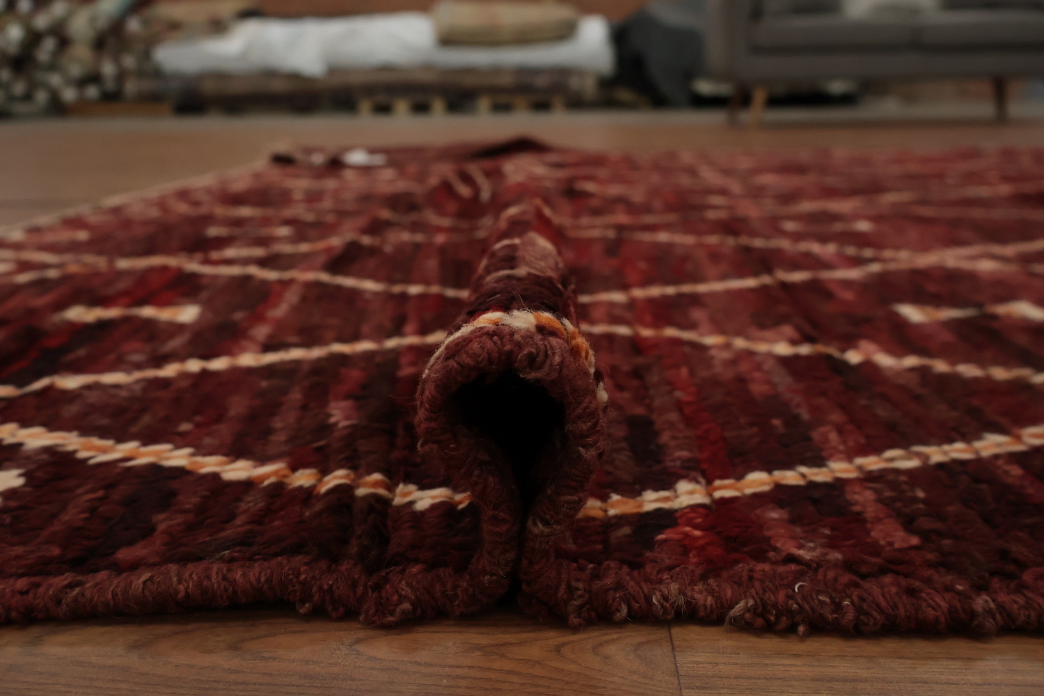 Elegant Moroccan Wool Area Rug 7x10 with Intricate Diamond Motifs