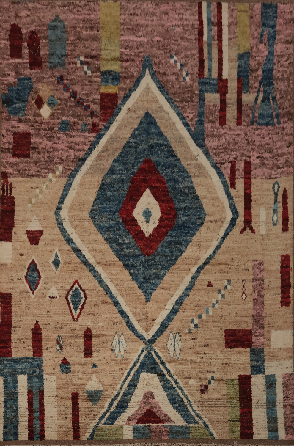 Artistic Moroccan Large Area Rug 9x12 with Multicolored Diamond Design