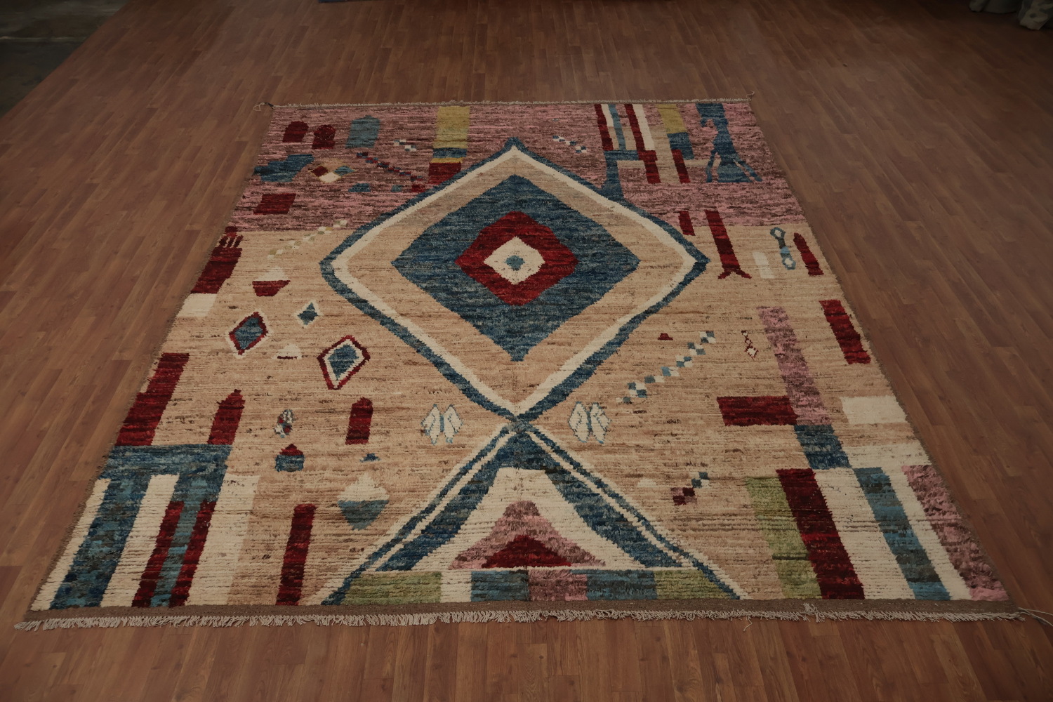 Artistic Moroccan Large Area Rug 9x12 with Multicolored Diamond Design