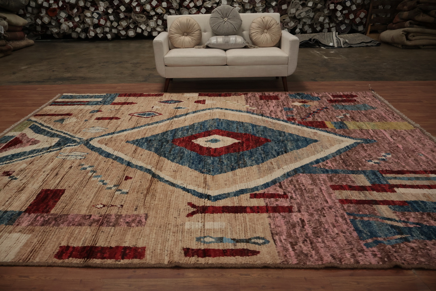 Artistic Moroccan Large Area Rug 9x12 with Multicolored Diamond Design