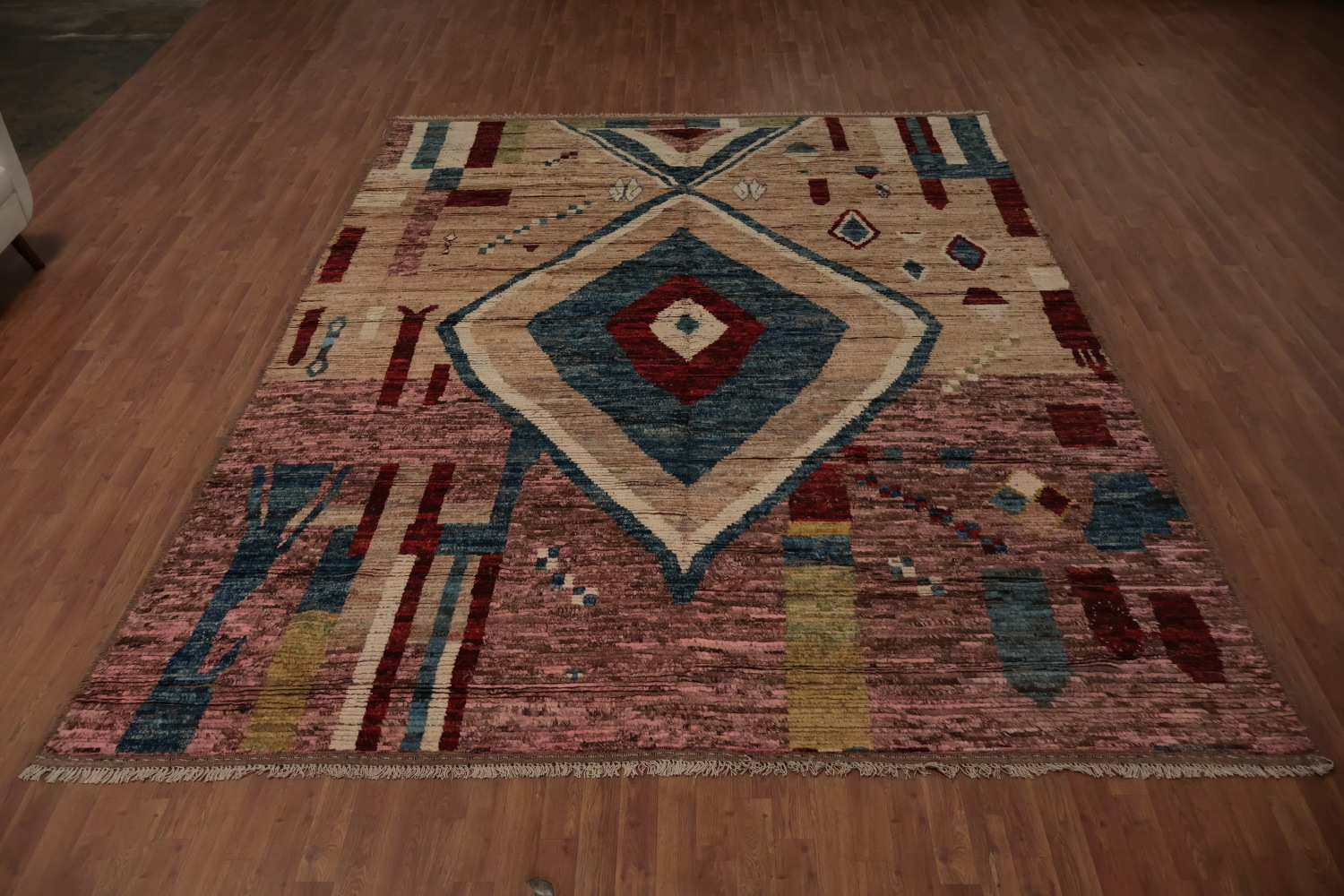 Artistic Moroccan Large Area Rug 9x12 with Multicolored Diamond Design