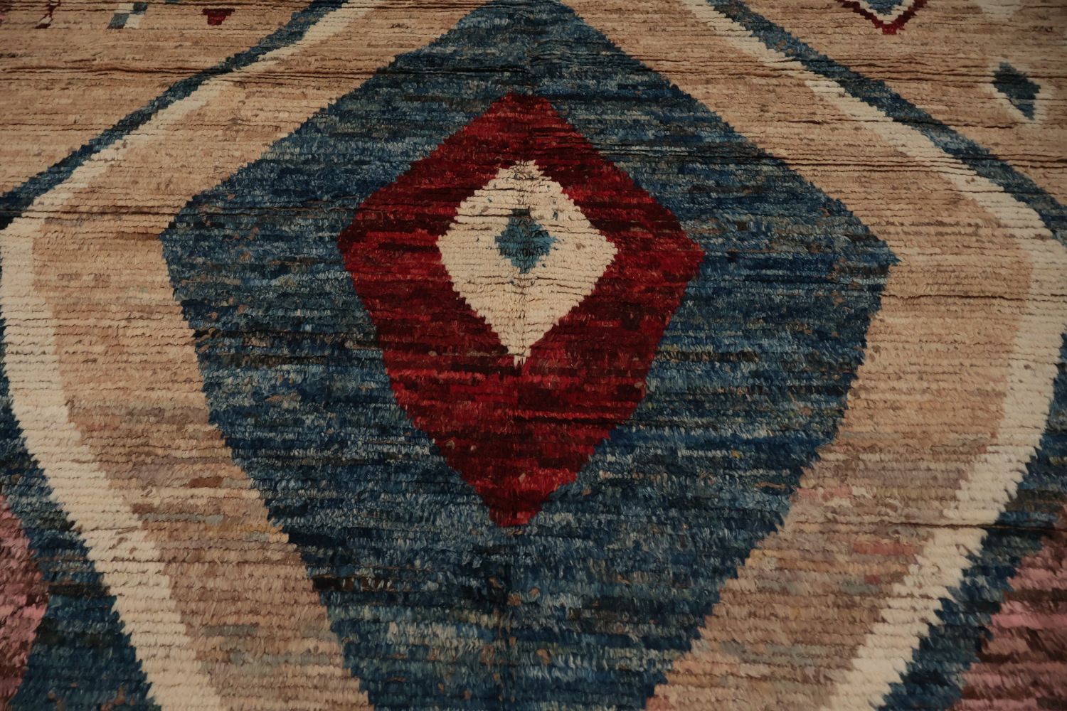 Artistic Moroccan Large Area Rug 9x12 with Multicolored Diamond Design