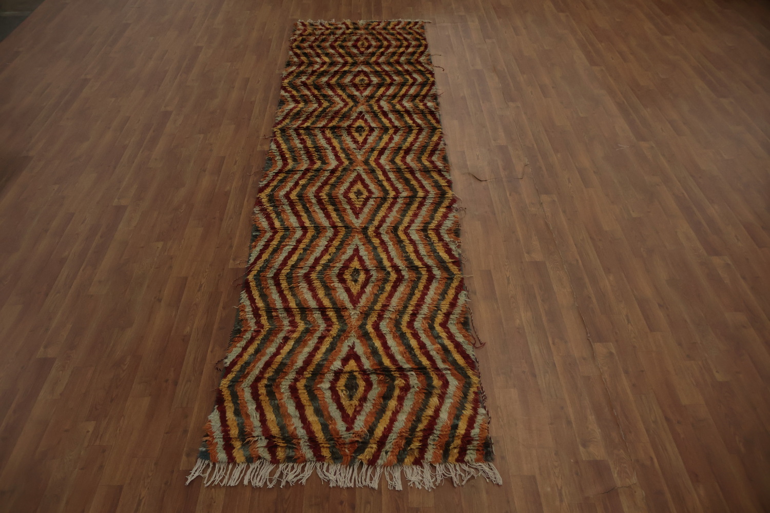 Zigzag Pattern Moroccan Berber Runner Rug 3x13 for Dynamic Room Decor