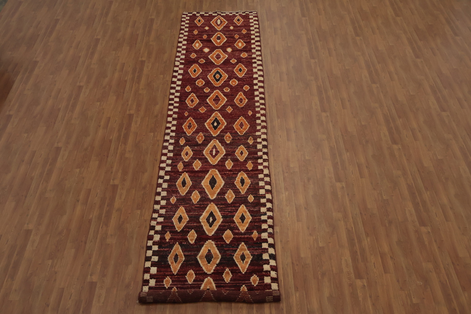 Rich and Textured Diamond Handmade Moroccan Runner Rug 4x16