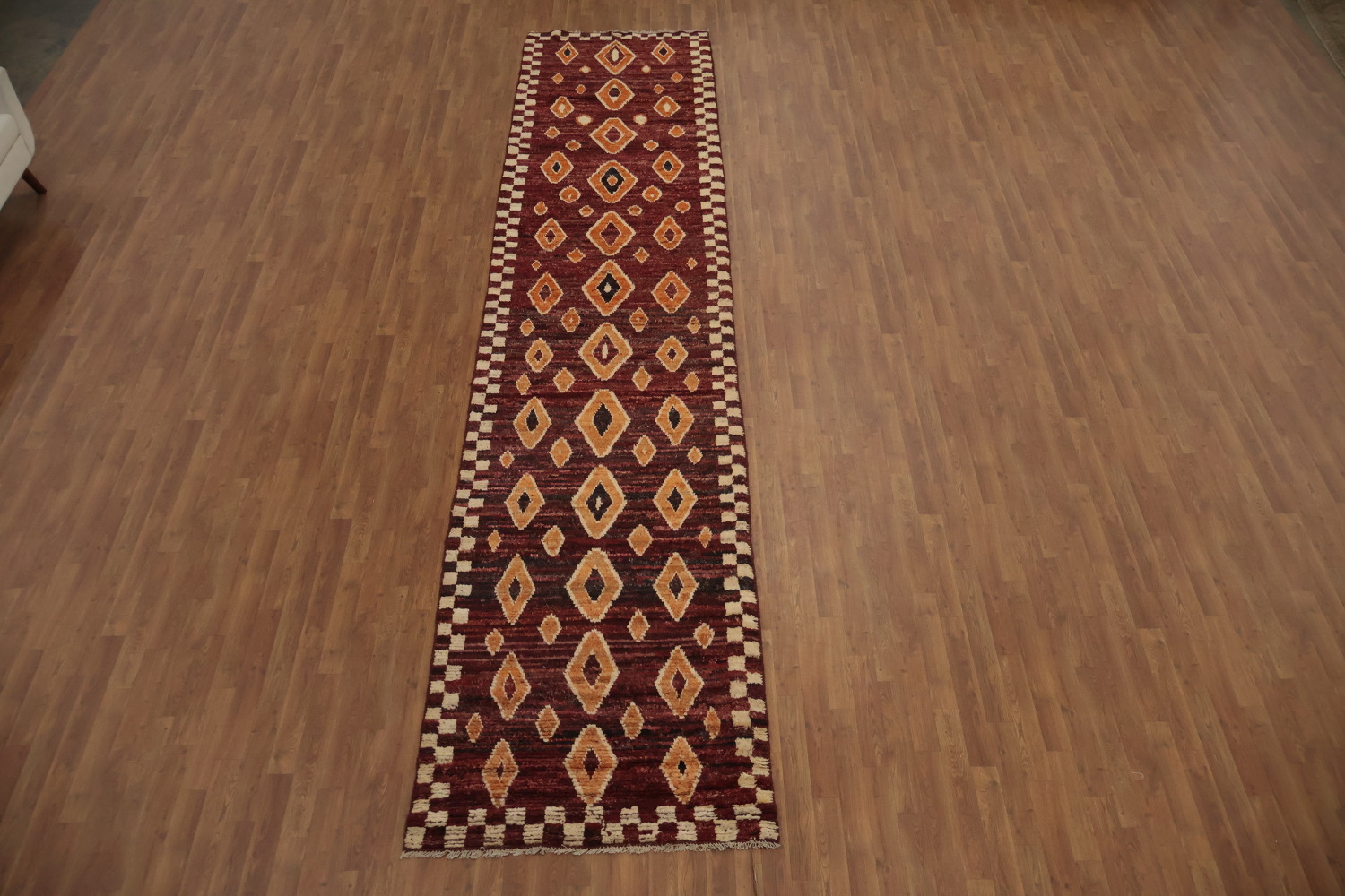Rich and Textured Diamond Handmade Moroccan Runner Rug 4x16