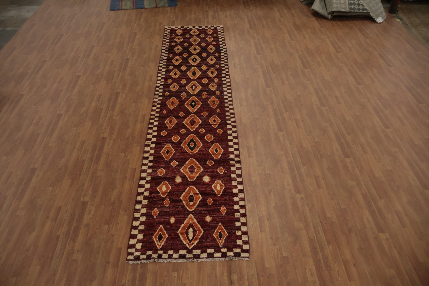 Rich and Textured Diamond Handmade Moroccan Runner Rug 4x16