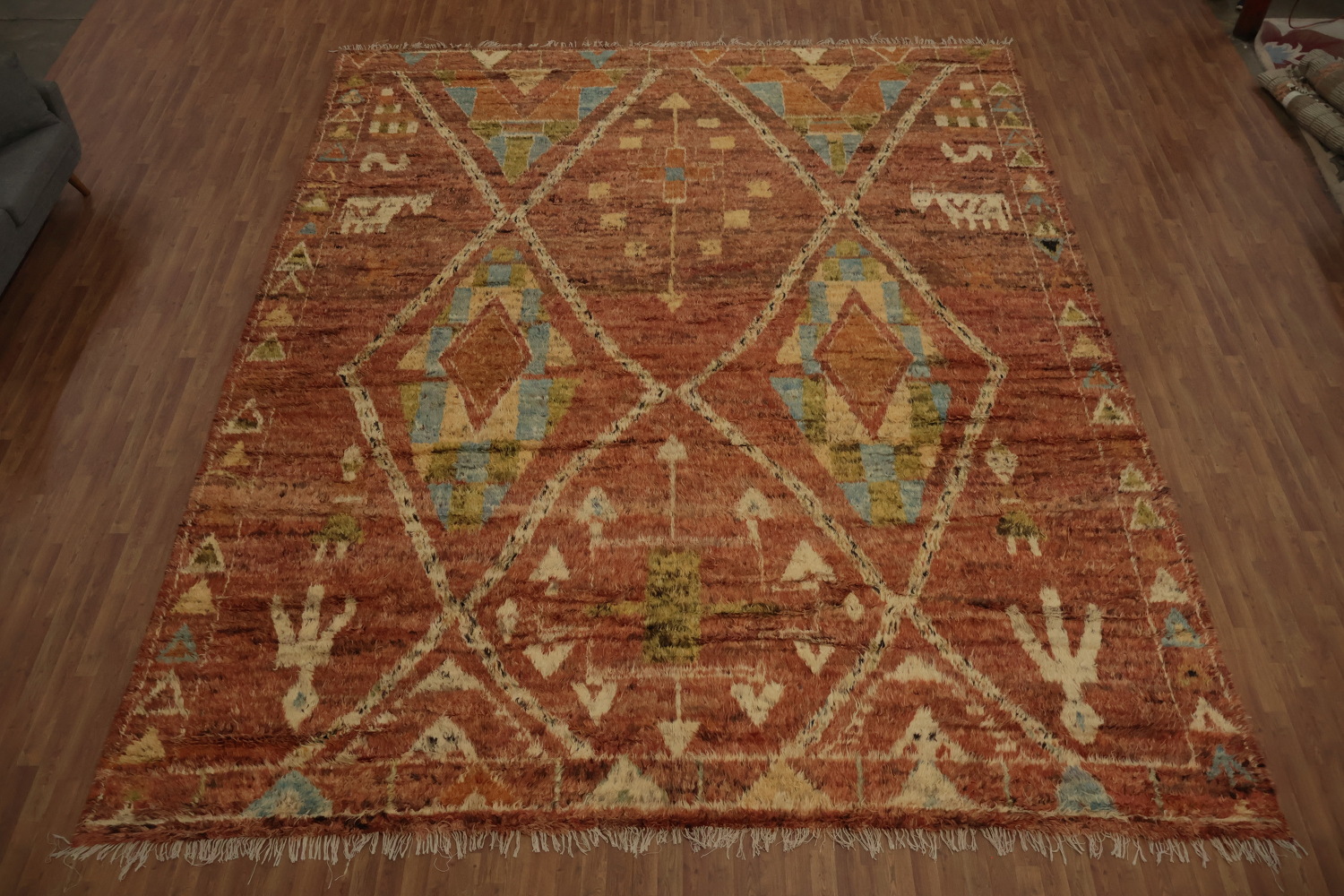 Warm-Toned Berber Moroccan Large Rug 13x16 with Tribal Geometric Motifs