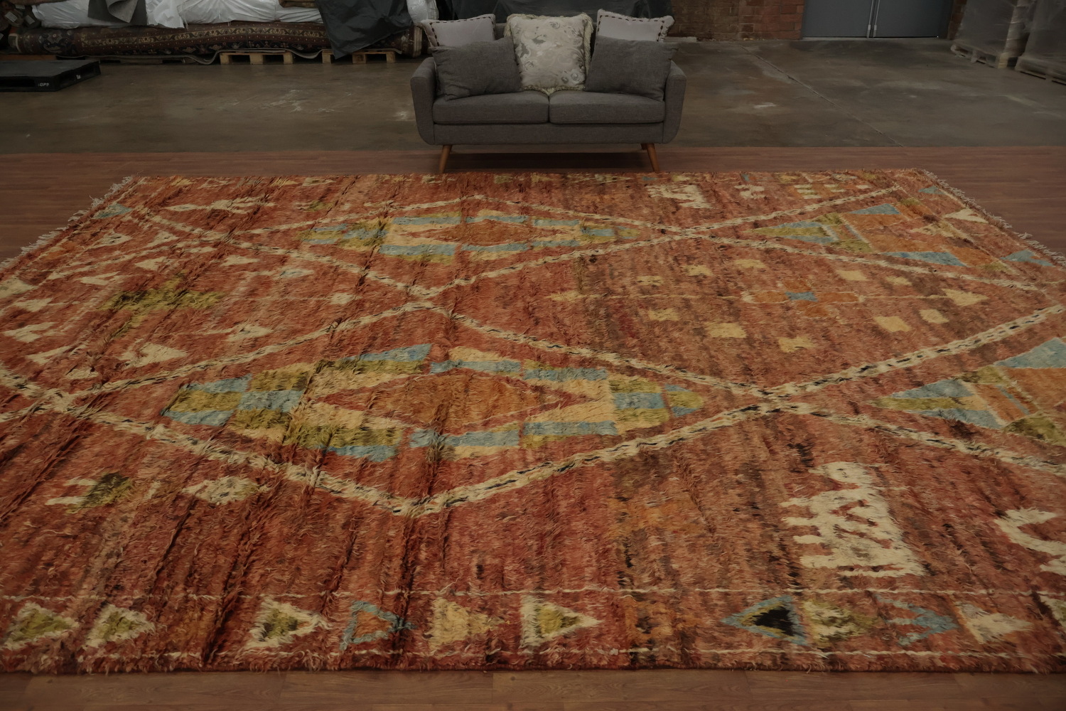 Warm-Toned Berber Moroccan Large Rug 13x16 with Tribal Geometric Motifs