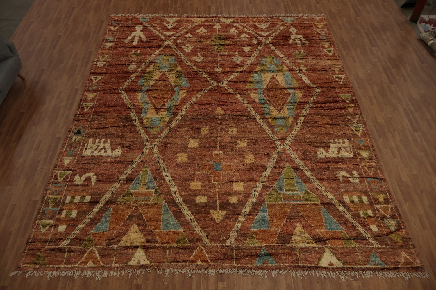 Warm-Toned Berber Moroccan Large Rug 13x16 with Tribal Geometric Motifs