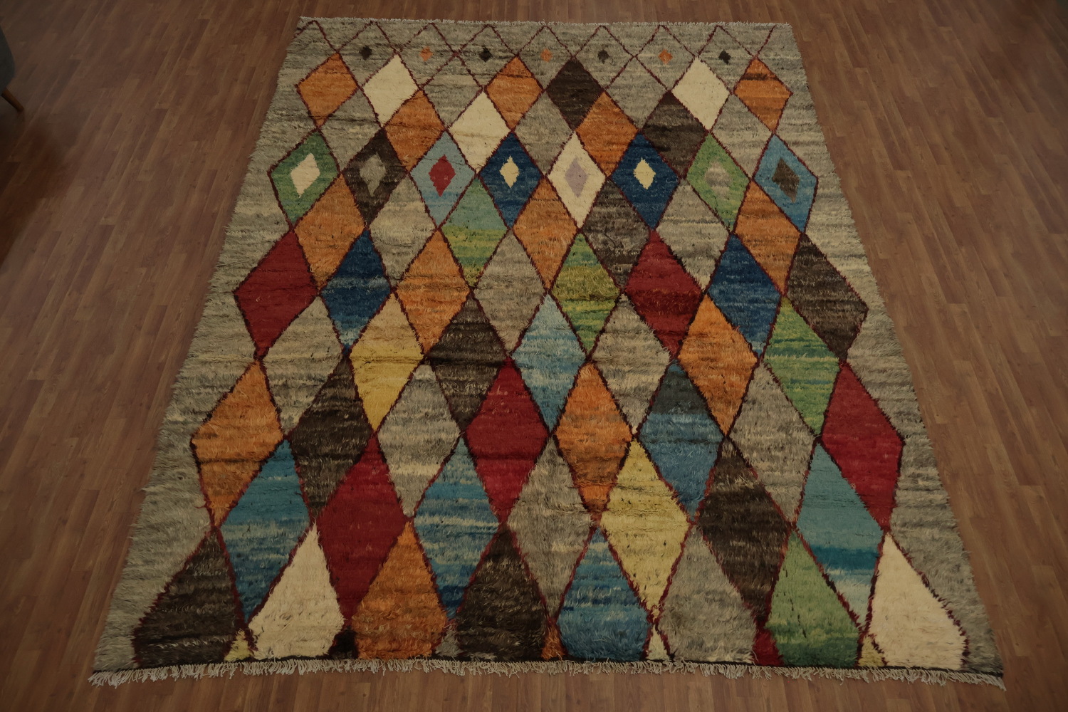 Multicolor Diamond Design Handmade Moroccan Large Rug 10x14