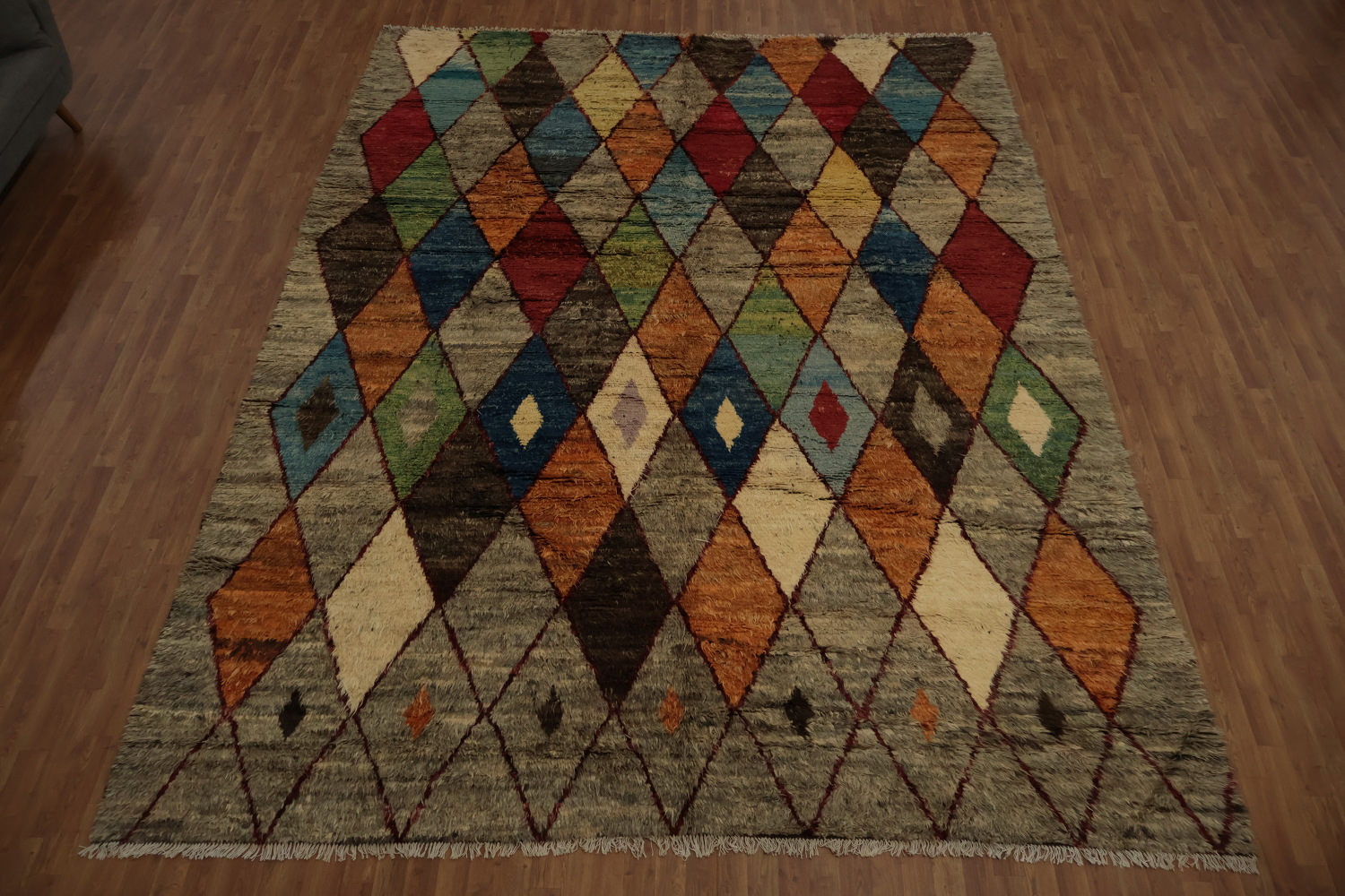 Multicolor Diamond Design Handmade Moroccan Large Rug 10x14