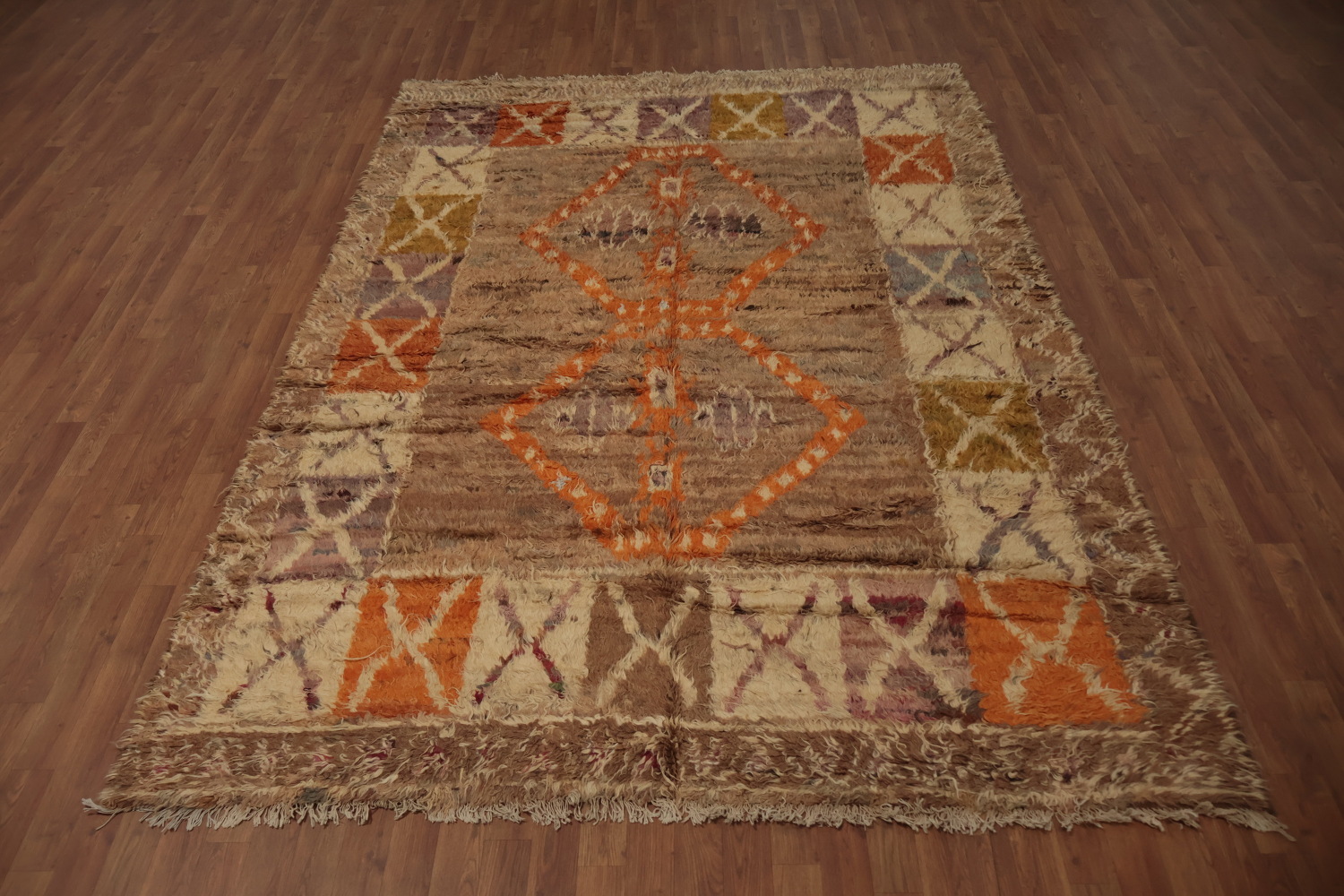 Desert Sunset Inspired Symmetrical Berber Moroccan Area Rug 7x10