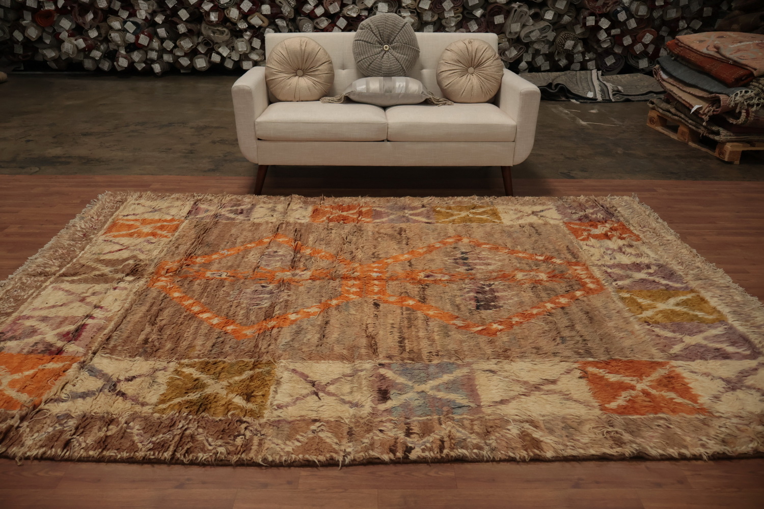 Desert Sunset Inspired Symmetrical Berber Moroccan Area Rug 7x10
