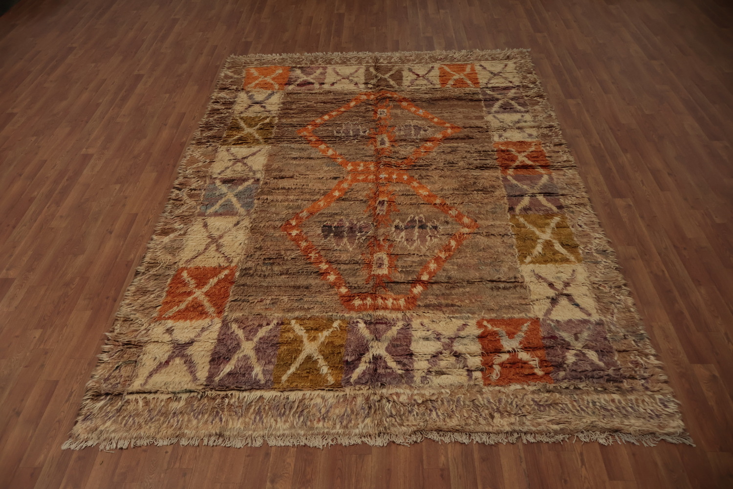 Desert Sunset Inspired Symmetrical Berber Moroccan Area Rug 7x10