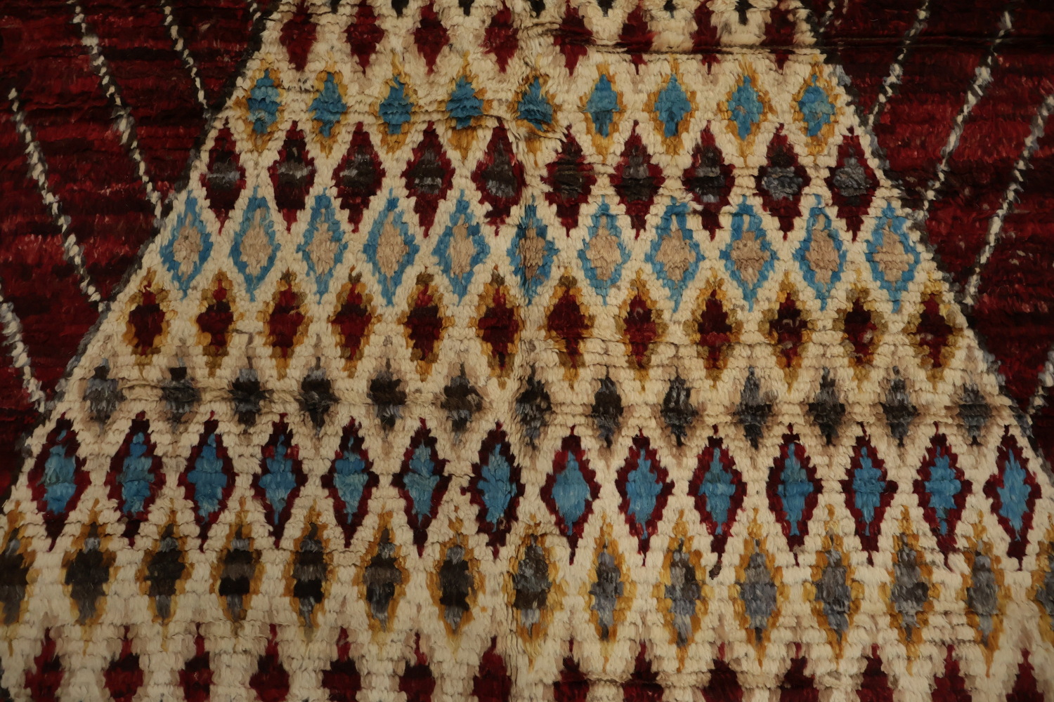 Ornate Red Moroccan Area Rug 7x10 with Diamond and Multi-Color Details