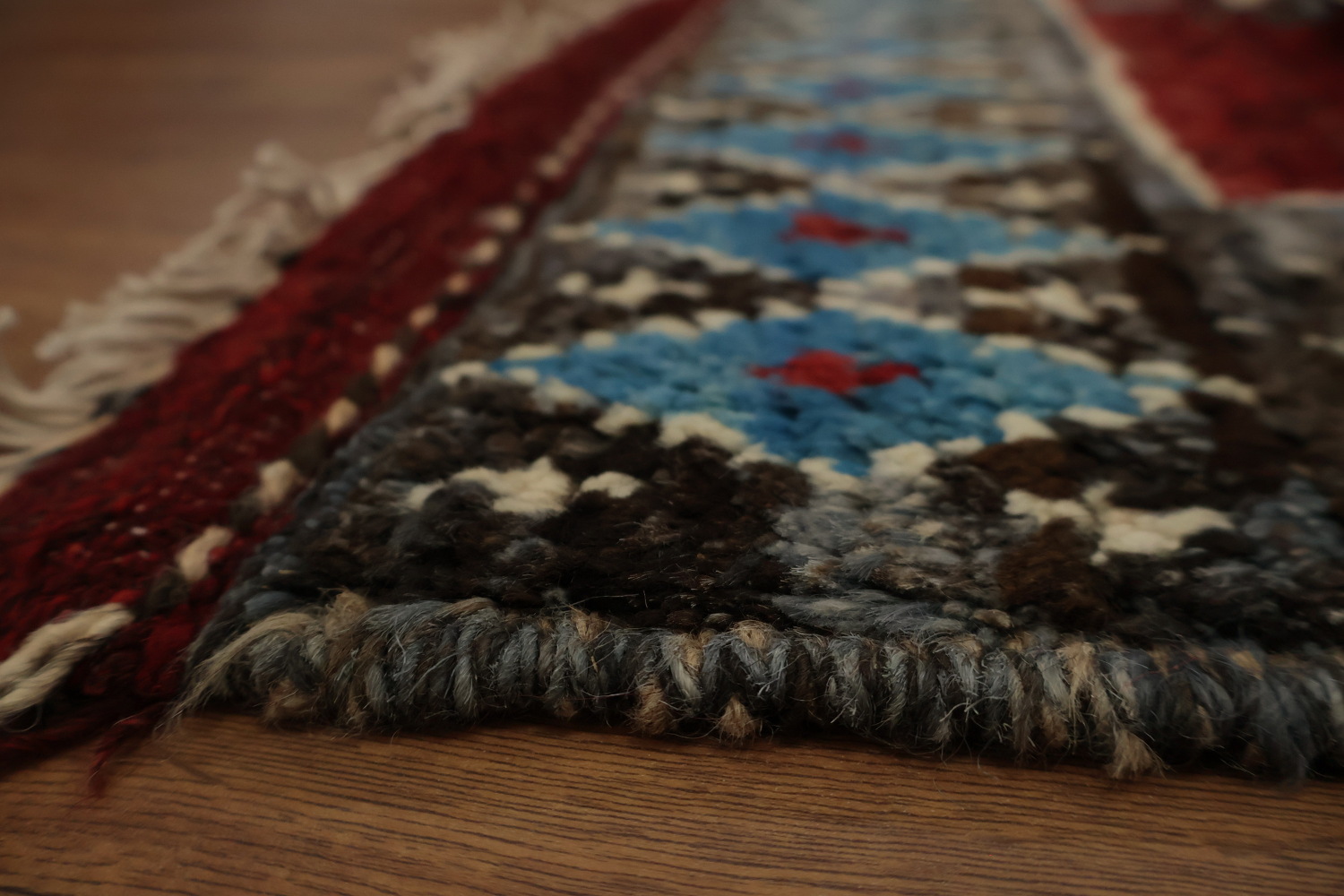 Ornate Red Moroccan Area Rug 7x10 with Diamond and Multi-Color Details