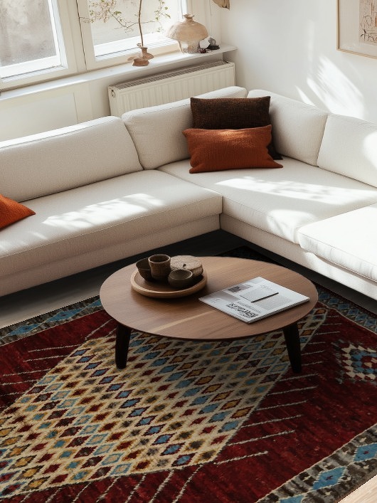Ornate Red Moroccan Area Rug 7x10 with Diamond and Multi-Color Details