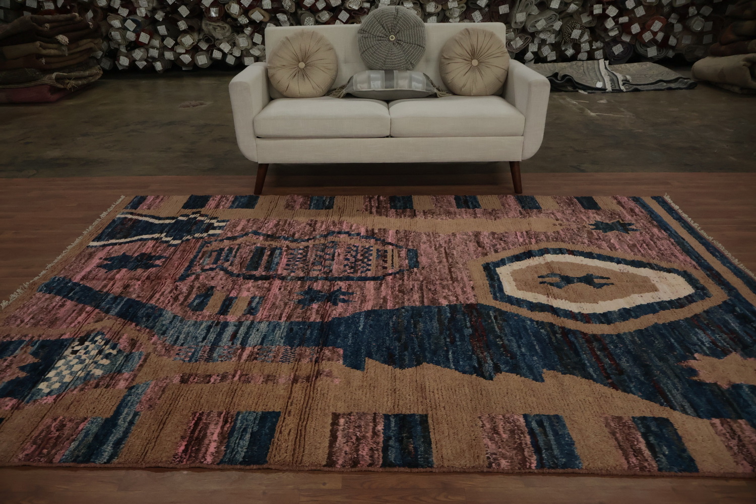 Artistic Pink Moroccan Area Rug 7x10 Featuring Unique Textural Elements