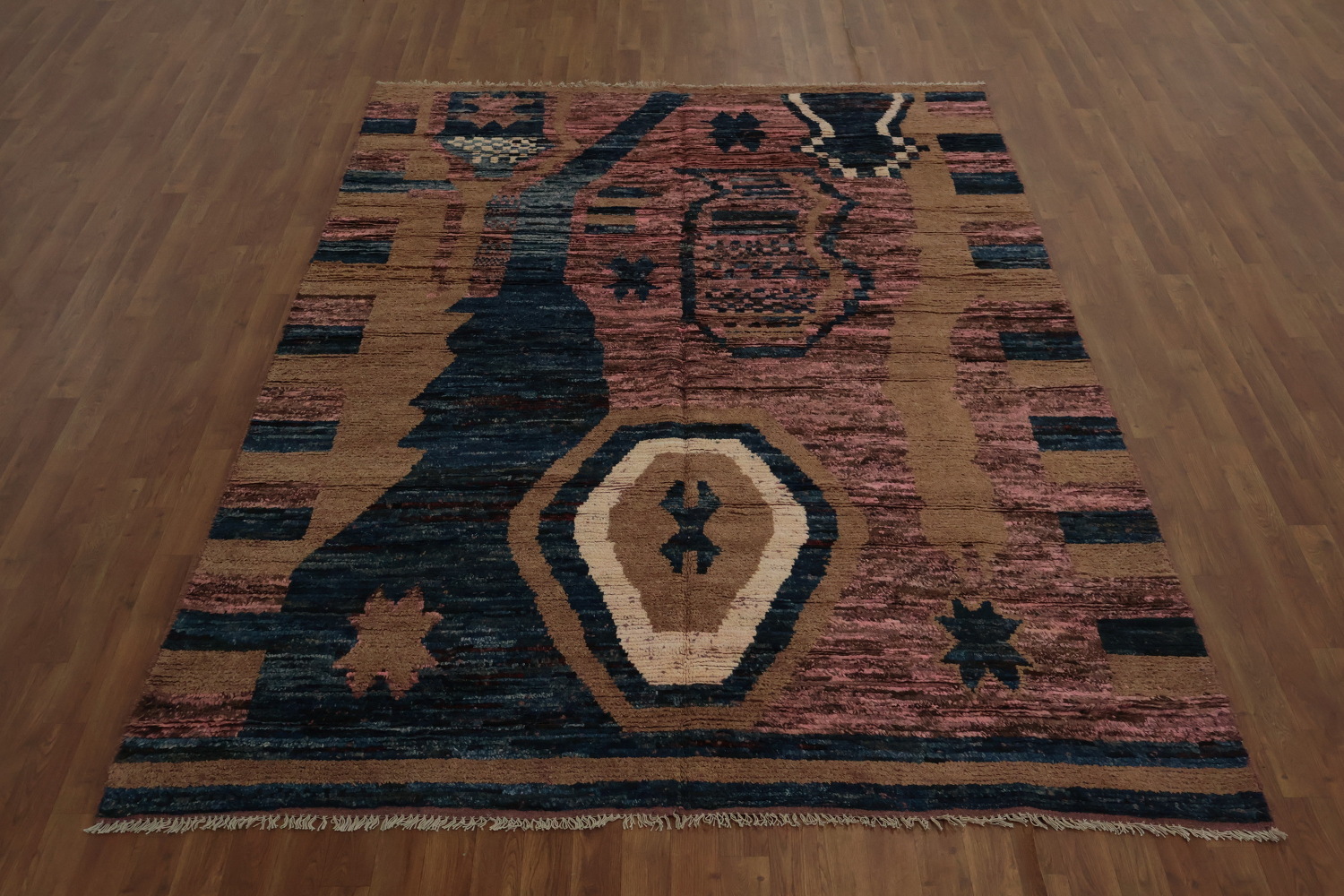 Artistic Pink Moroccan Area Rug 7x10 Featuring Unique Textural Elements