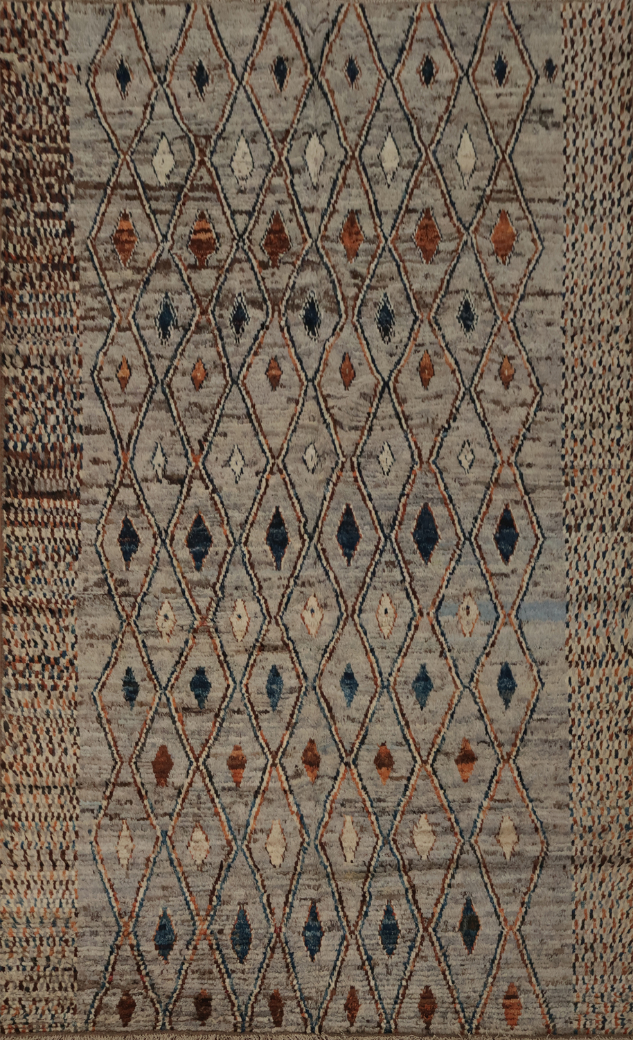 Chic Moroccan Wool Area Rug 7x9 with Intricate Diamond Motif Design
