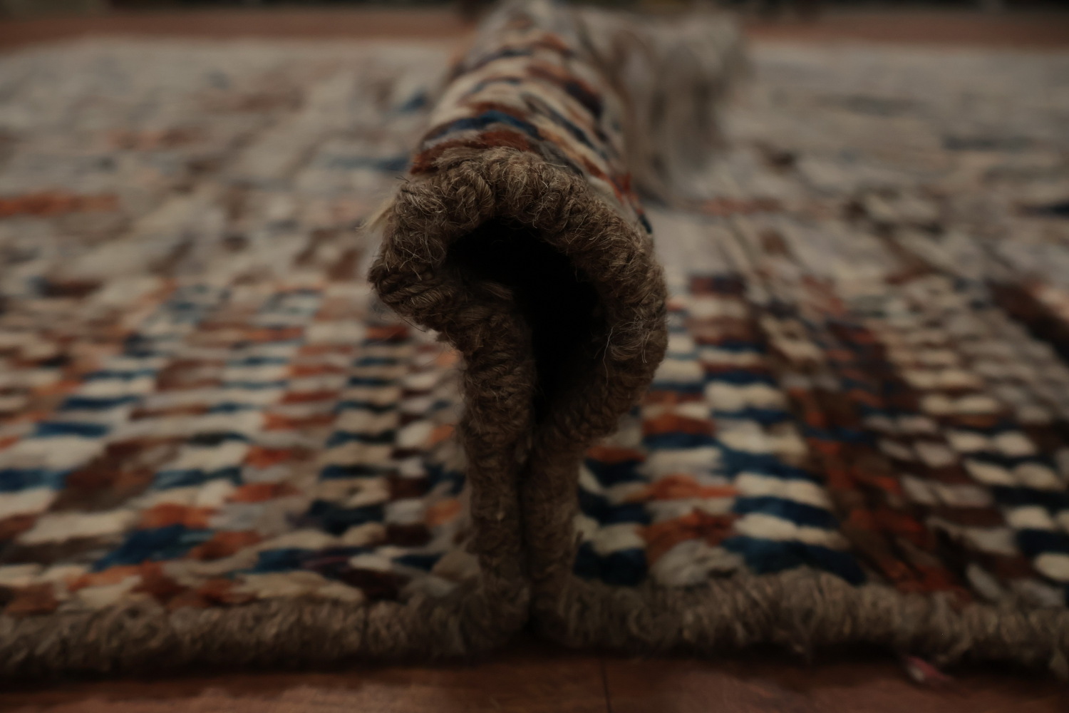 Chic Moroccan Wool Area Rug 7x9 with Intricate Diamond Motif Design