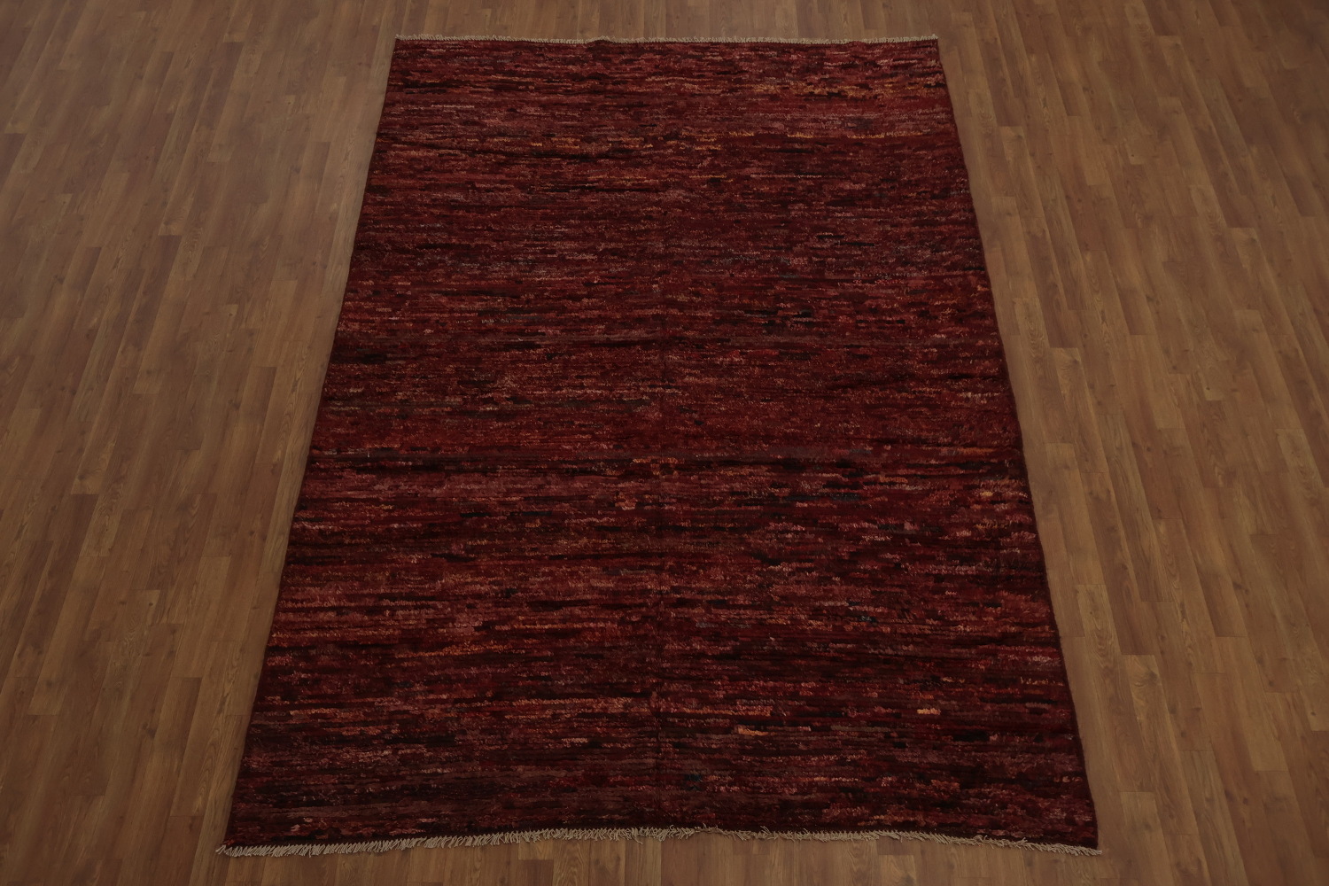 Luxurious Deep Red Wool Moroccan Area Rug 7x10 with Rich Texture