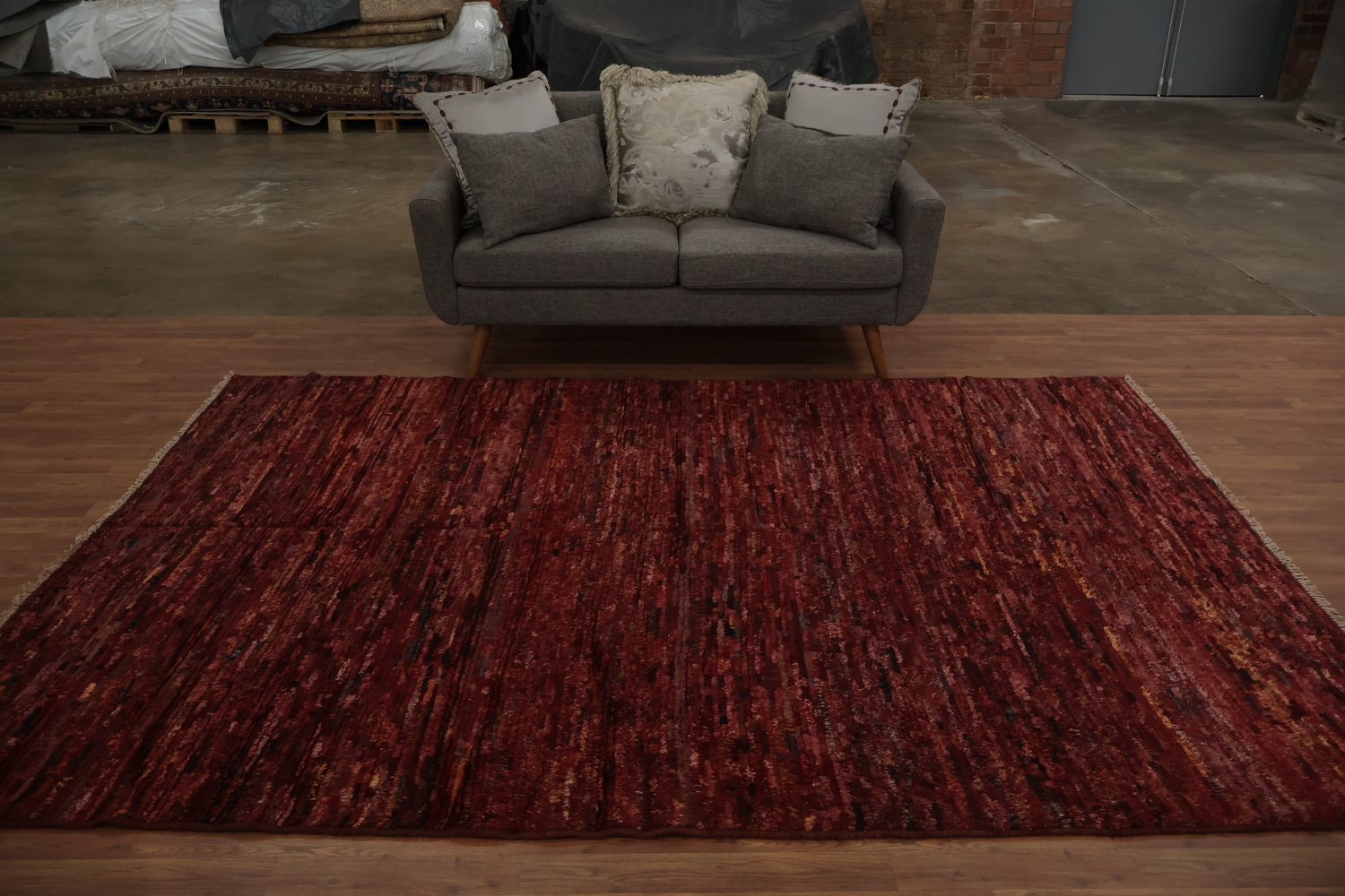 Luxurious Deep Red Wool Moroccan Area Rug 7x10 with Rich Texture