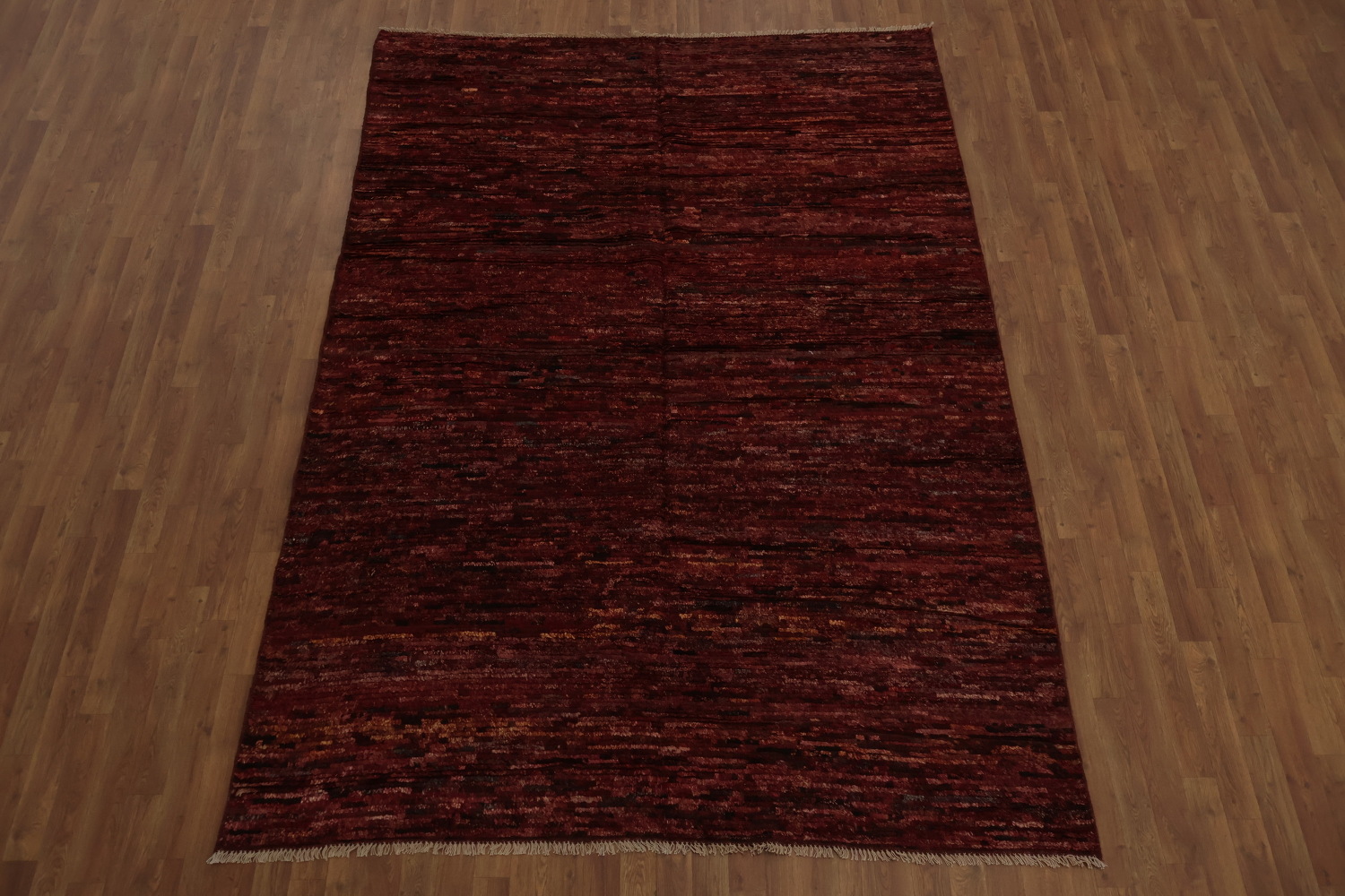 Luxurious Deep Red Wool Moroccan Area Rug 7x10 with Rich Texture