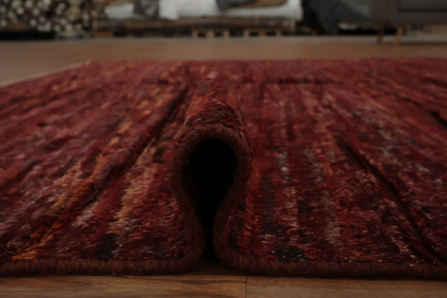 Luxurious Deep Red Wool Moroccan Area Rug 7x10 with Rich Texture