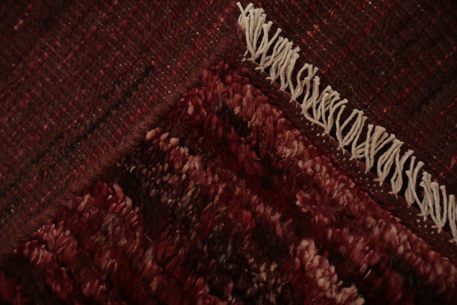 Luxurious Deep Red Wool Moroccan Area Rug 7x10 with Rich Texture