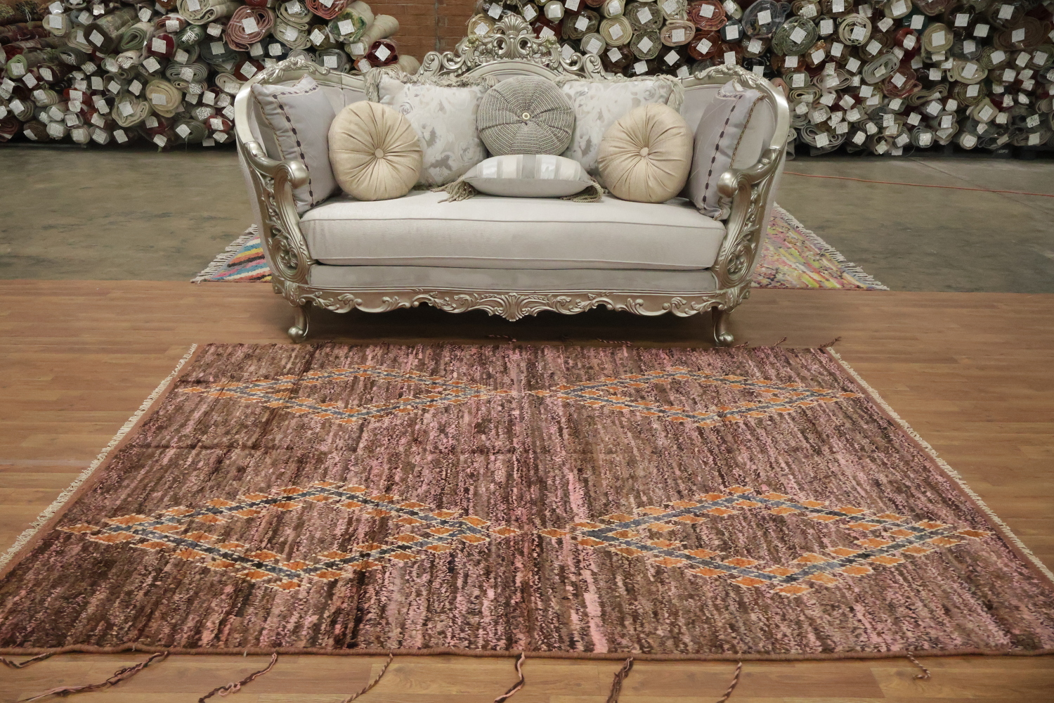 Brown/ Pink Moroccan Wool Area Rug 6x8
