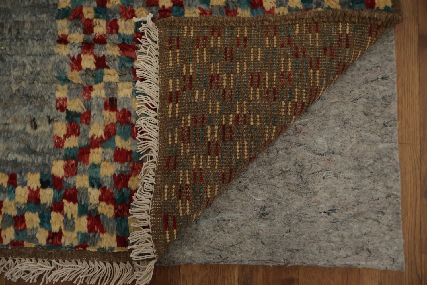 Grey Moroccan Wool Area Rug 6x10 with Multi-Color Diamond Patterns