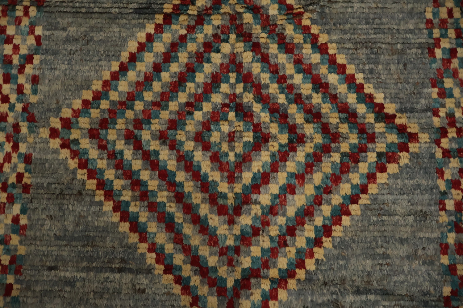 Grey Moroccan Wool Area Rug 6x10 with Multi-Color Diamond Patterns