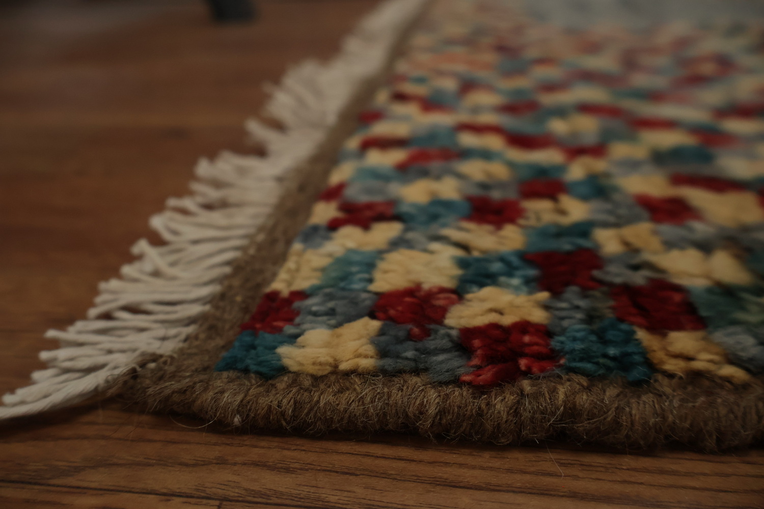 Grey Moroccan Wool Area Rug 6x10 with Multi-Color Diamond Patterns