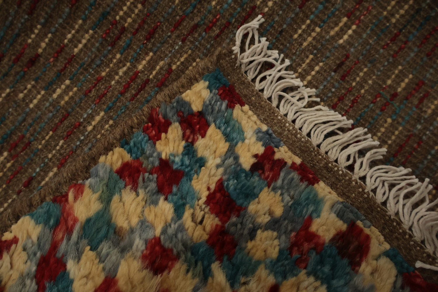 Grey Moroccan Wool Area Rug 6x10 with Multi-Color Diamond Patterns