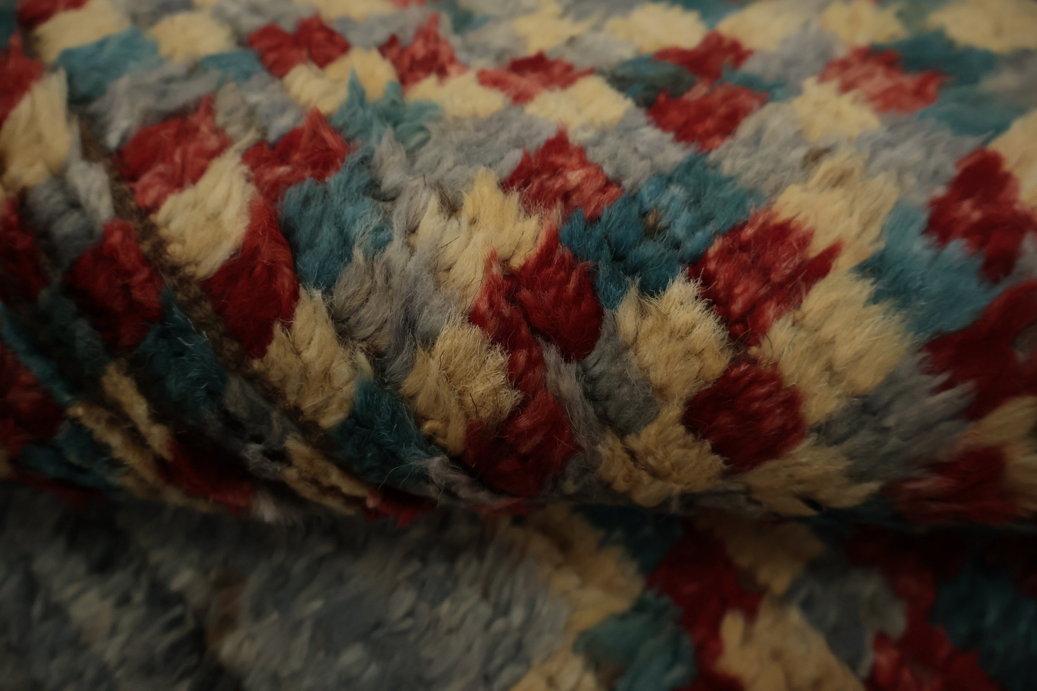 Grey Moroccan Wool Area Rug 6x10 with Multi-Color Diamond Patterns